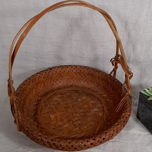 Bamboo basket vintage unique old double woven